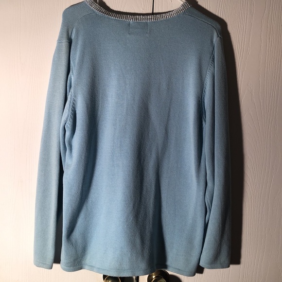 Women’s rare fall Quaker Factory baby blue long sleeve Sequin sweater - Picture 4 of 11
